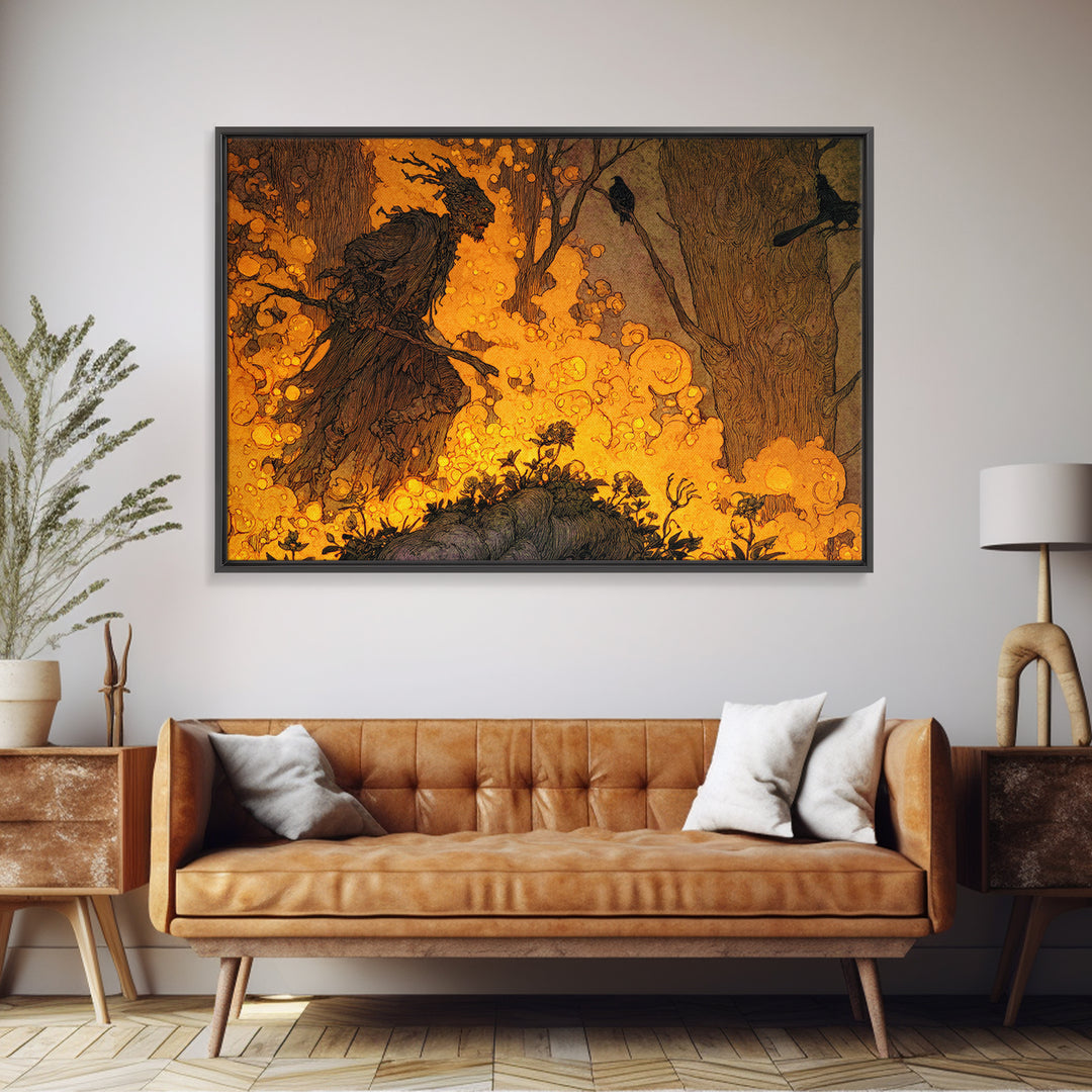 The Candlewax Man, Gothic Storybook Art, Landscape Wall Art, Dark Fantasy Wall Art, Framed Canvas Print, Halloween Wall Art