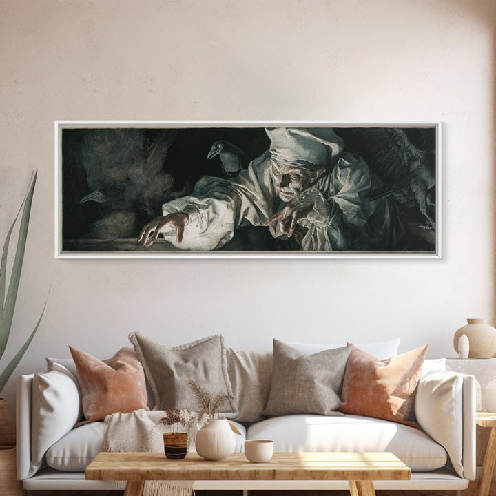 The Mirror Spirit, Dark Renaissance Art, Extra Wide Wall Art, Gothic Horror Wall Art, Framed Canvas Print, Halloween Wall Art