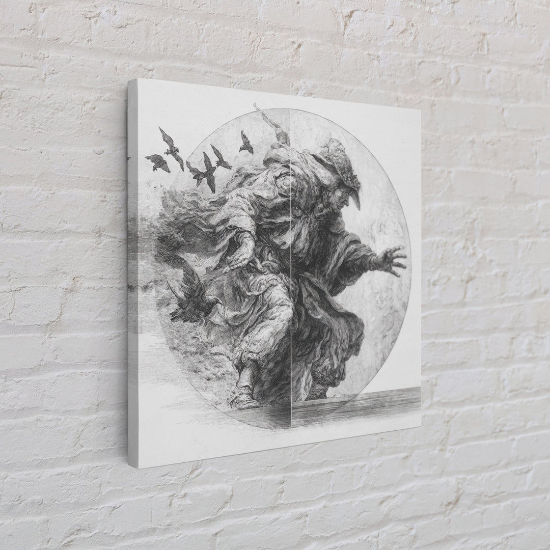 The Mirror Spirit, Renaissance Engraving Art, Square Wall Art, Macabre Wall Art, Canvas Print, Halloween Wall Art, Dark Fantasy Art