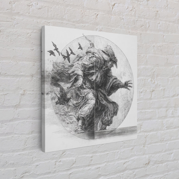 The Mirror Spirit, Renaissance Engraving Art, Square Wall Art, Macabre Wall Art, Canvas Print, Halloween Wall Art, Dark Fantasy Art