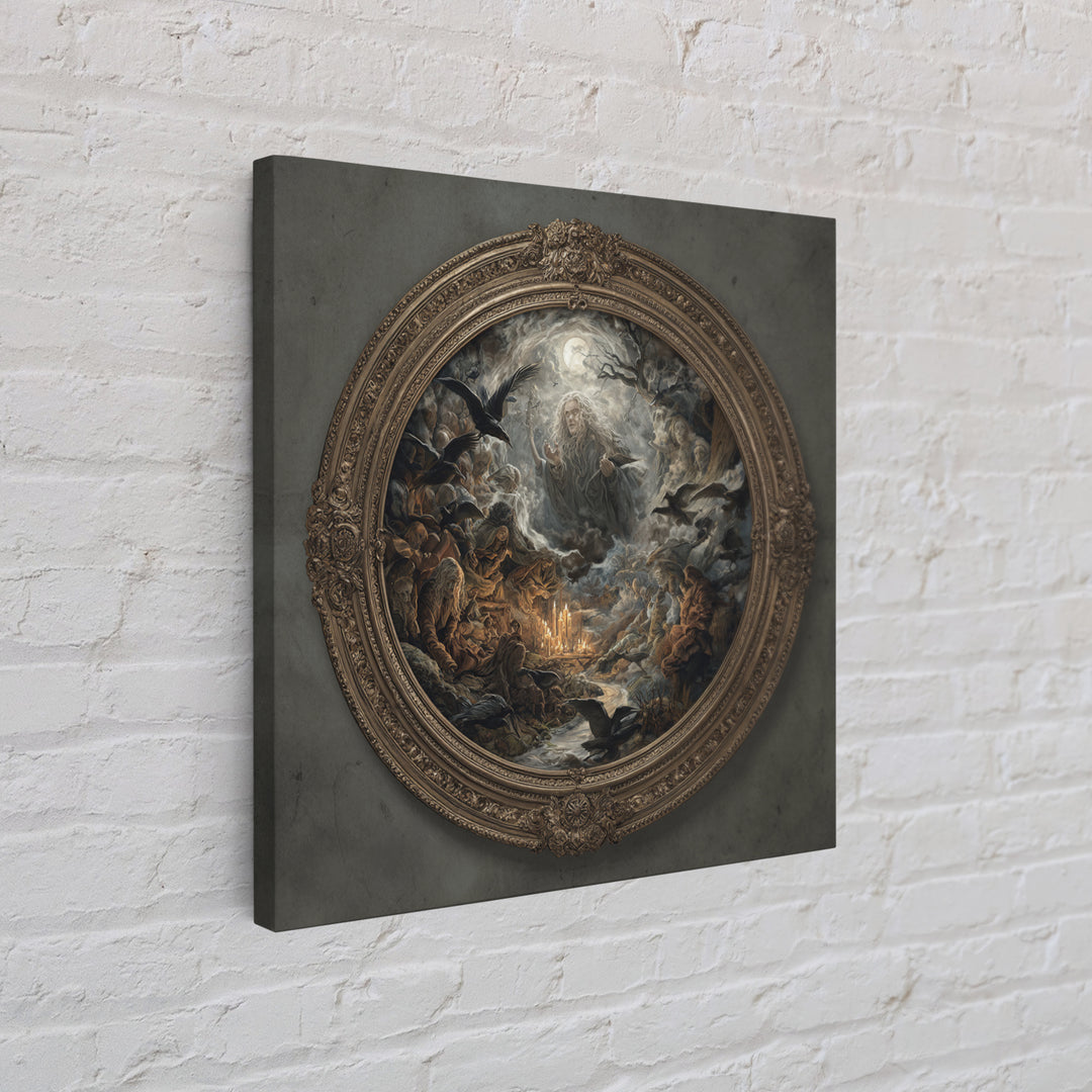 The Mirror Spirit, Baroque Witchcraft Art, Square Wall Art, Dark Fantasy Wall Art, Framed Canvas Print, Halloween Wall Art