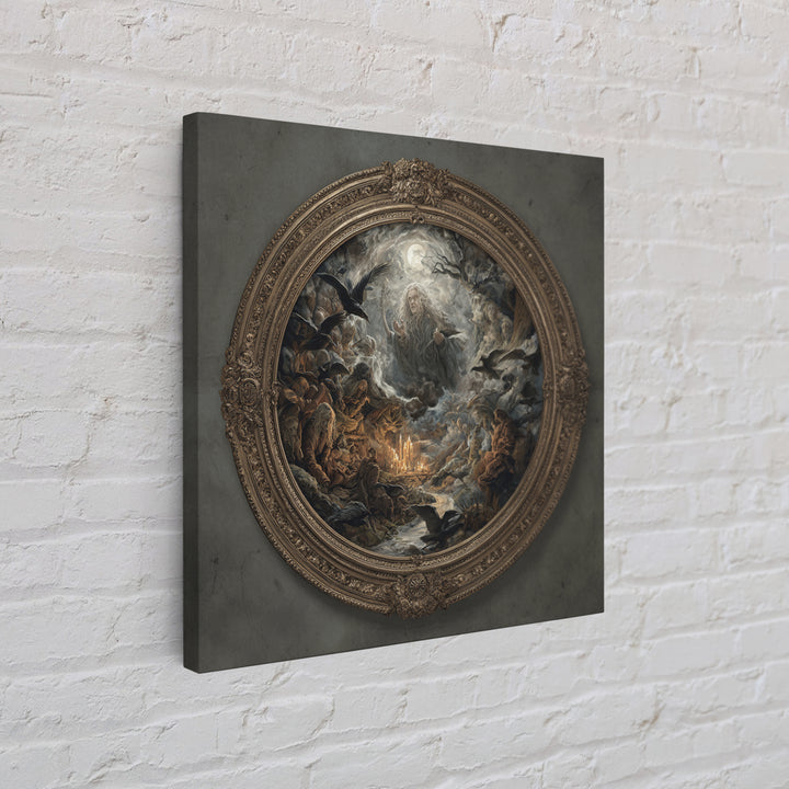 The Mirror Spirit, Baroque Witchcraft Art, Square Wall Art, Dark Fantasy Wall Art, Framed Canvas Print, Halloween Wall Art