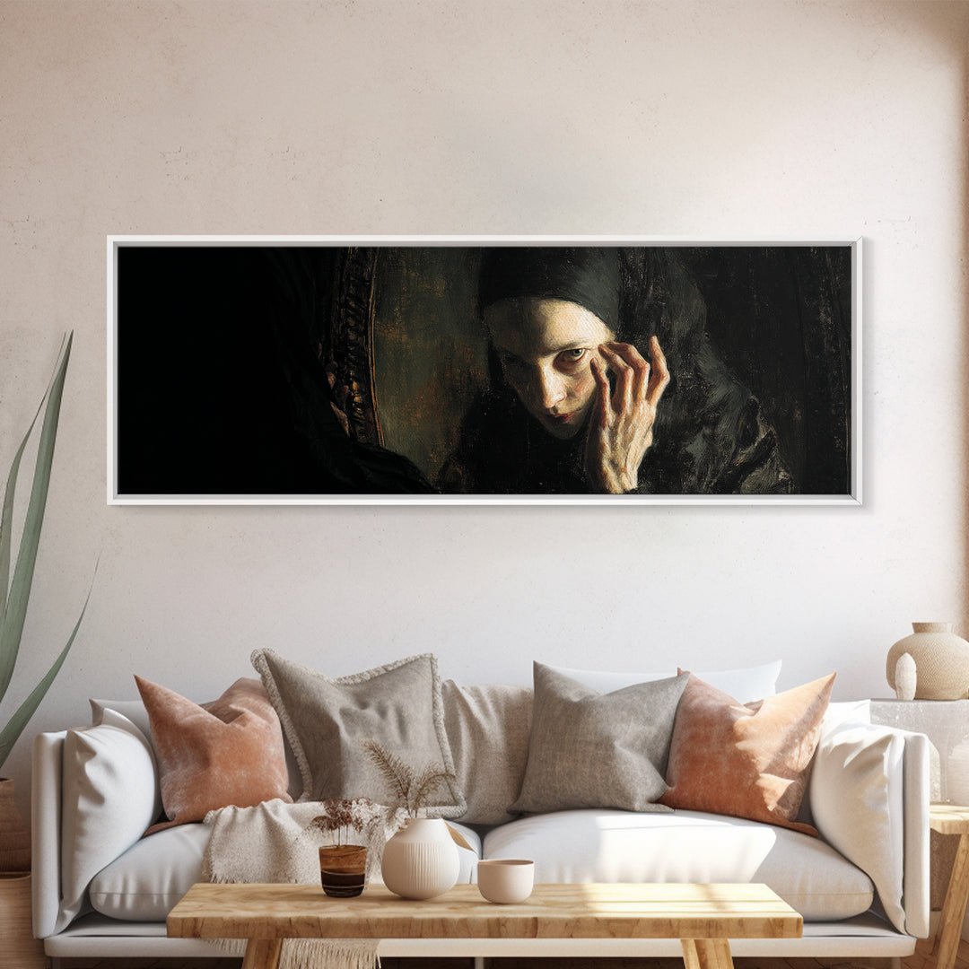 The Mirror Spirit, Dark Romantic Horror Art, Extra Wide Wall Art, Dark Fantasy Wall Art, Canvas Print, Halloween Wall Art