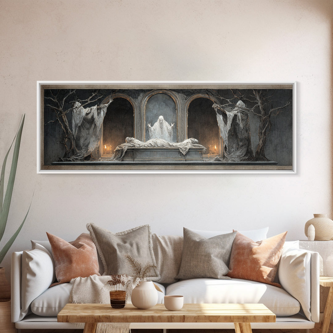 The Mirror Spirit, Gothic Nightmare Art, Extra Wide Wall Art, Dark Fantasy Wall Art, Canvas Print, Halloween Wall Art, Halloween Decor