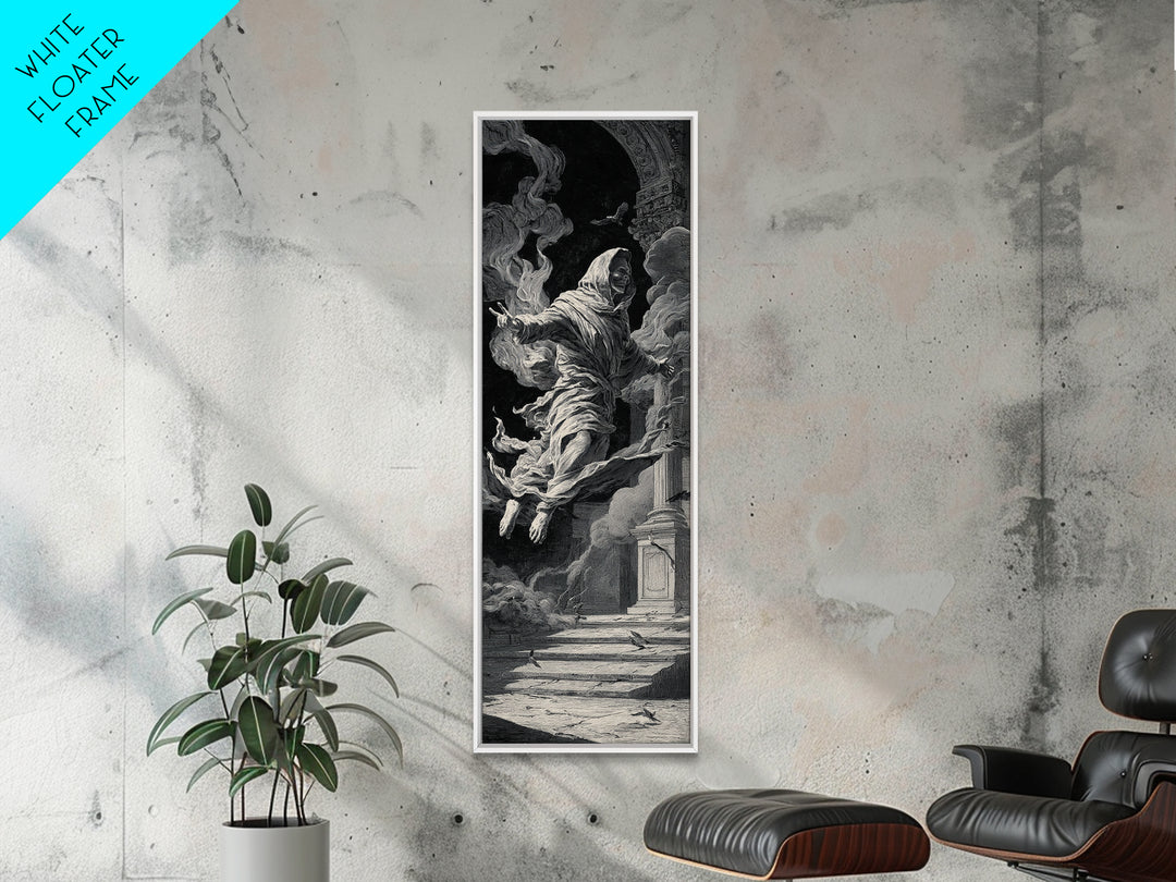 The Mirror Spirit, Architectural Etching Art, Tall Narrow Wall Art, Dark Halloween Decor, Canvas Print, Halloween Wall Art