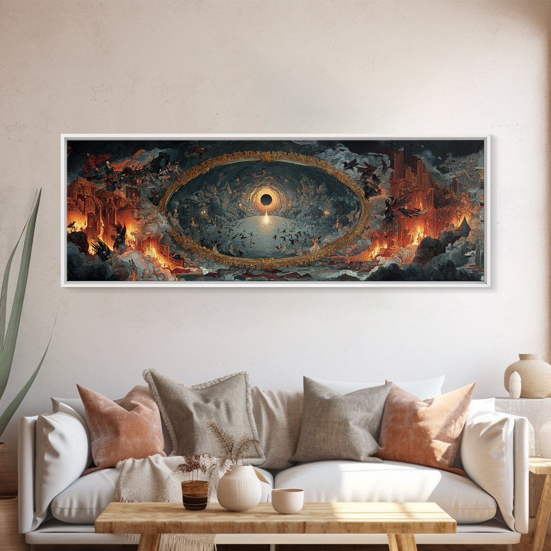 The Mirror Spirit, Apocalyptic Romantic Art, Extra Wide Wall Art, Dark Halloween Decor, Framed Canvas Print, Halloween Wall Art
