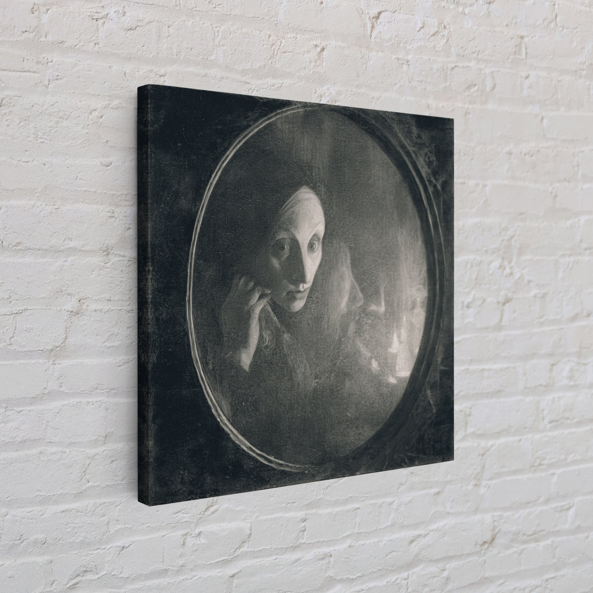 The Mirror Spirit, Symbolist Dream Art, Square Wall Art, Gothic Horror Wall Art, Framed Canvas Print, Halloween Wall Art