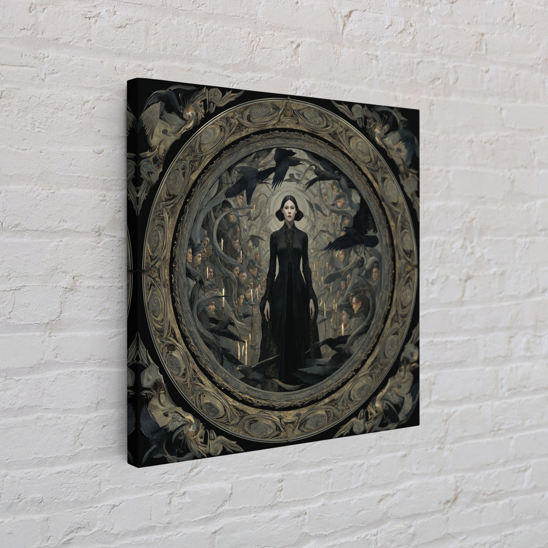 The Mirror Spirit, Dark Symbolist Art, Square Wall Art, Dark Halloween Decor, Framed Canvas Print, Halloween Wall Art