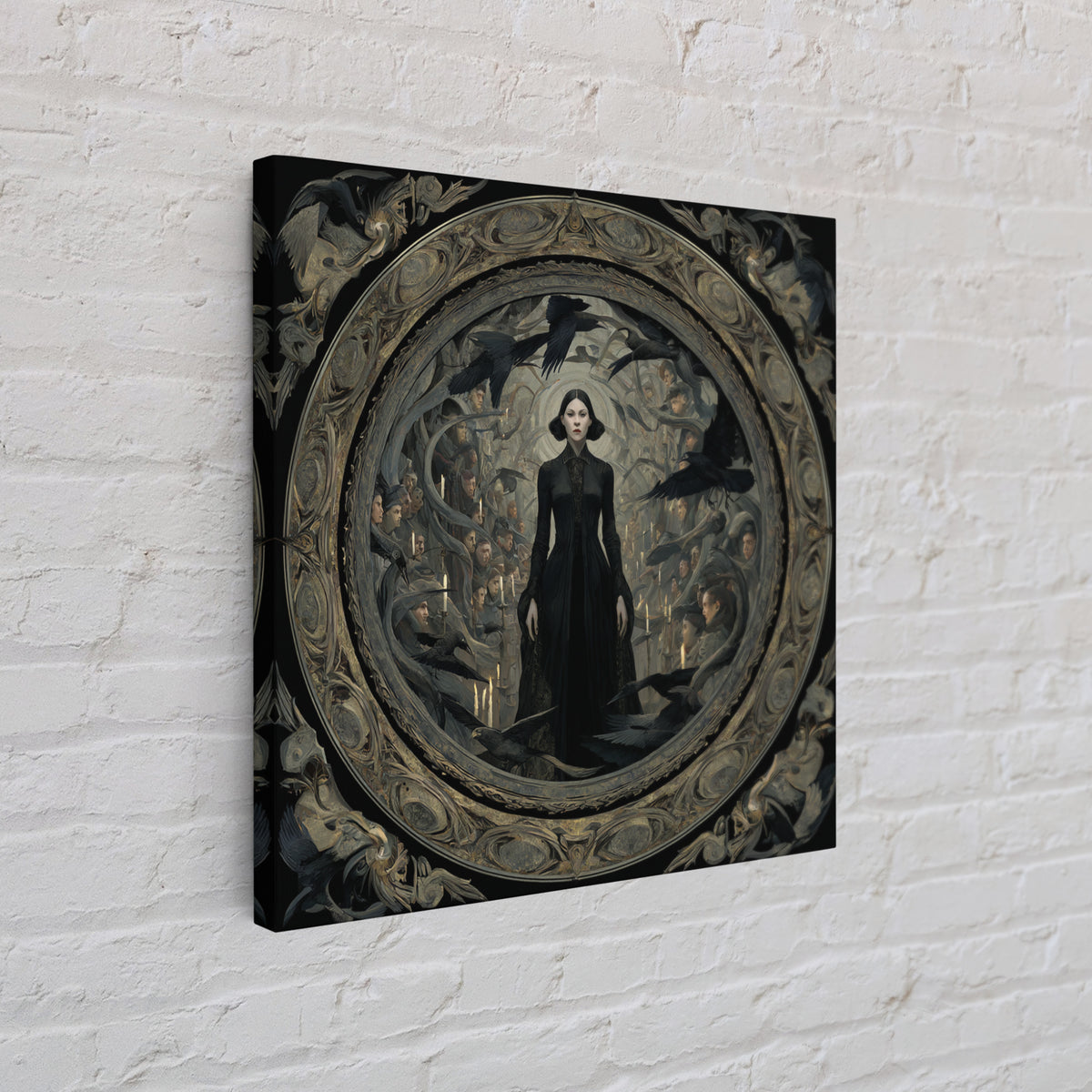 The Mirror Spirit, Dark Symbolist Art, Square Wall Art, Dark Halloween Decor, Framed Canvas Print, Halloween Wall Art