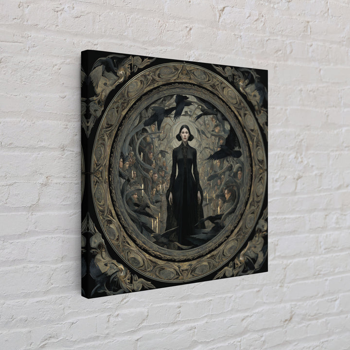 The Mirror Spirit, Dark Symbolist Art, Square Wall Art, Dark Halloween Decor, Framed Canvas Print, Halloween Wall Art