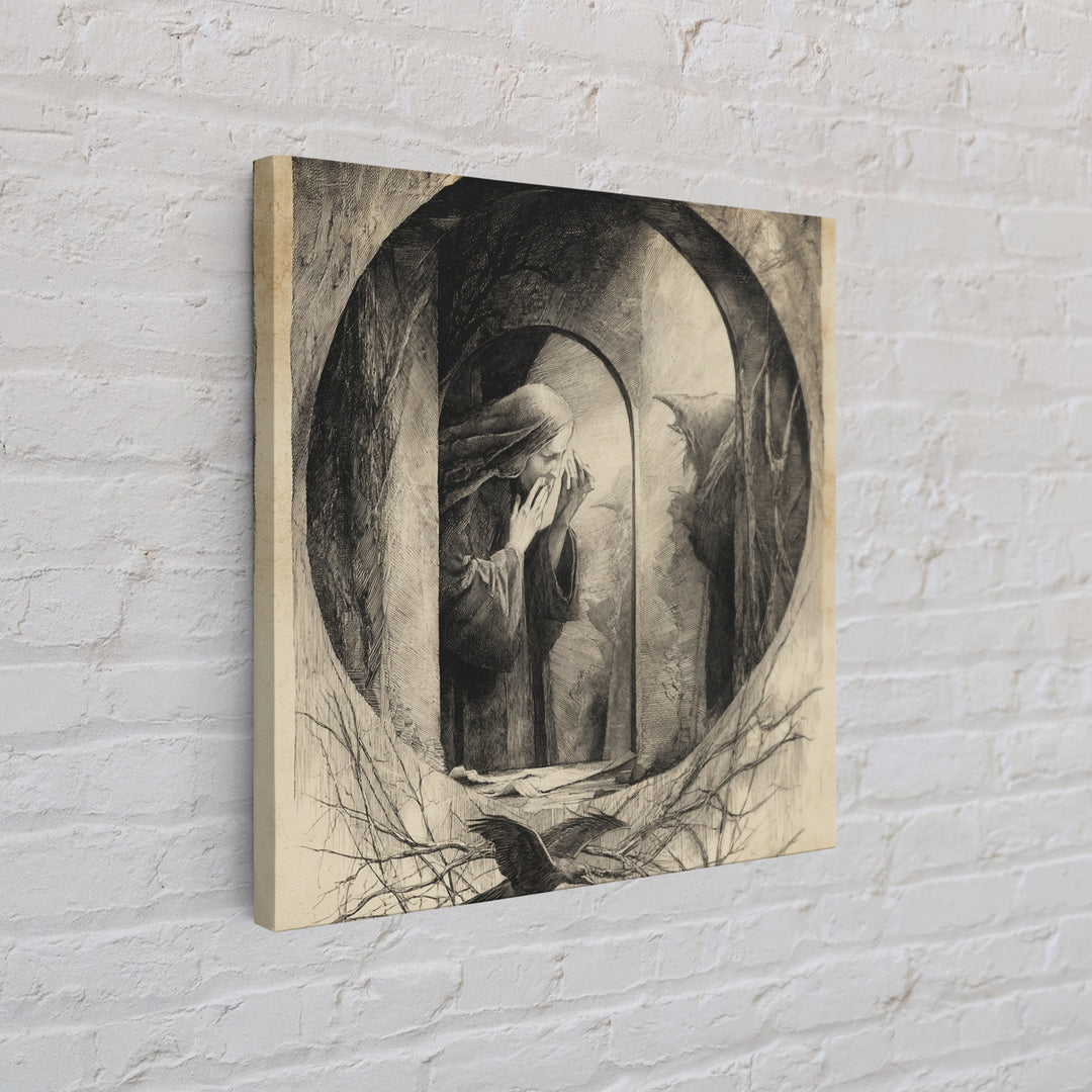 The Mirror Spirit, Expressionist Nightmare Art, Square Wall Art, Gothic Horror Wall Art, Canvas Print, Halloween Wall Art