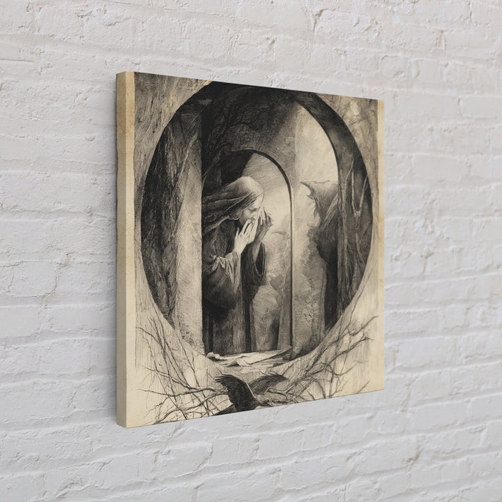 The Mirror Spirit, Expressionist Nightmare Art, Square Wall Art, Gothic Horror Wall Art, Canvas Print, Halloween Wall Art