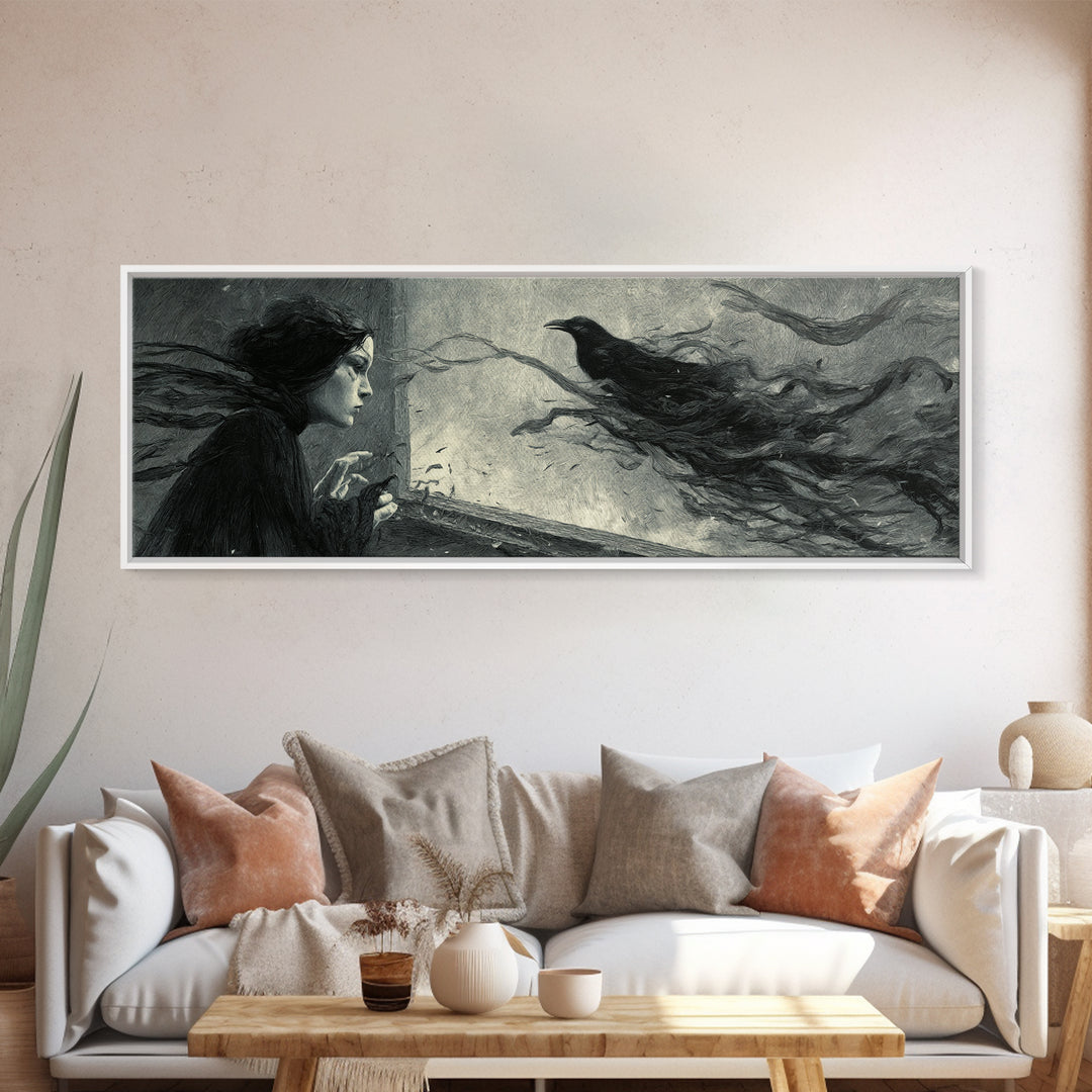 The Mirror Spirit, Expressionist Gothic Art, Extra Wide Wall Art, Macabre Wall Art, Framed Canvas Print, Halloween Wall Art
