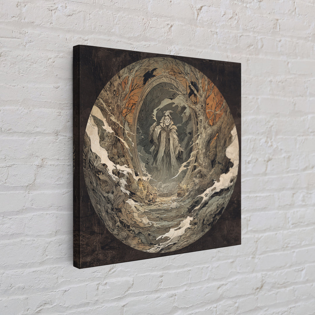 The Mirror Spirit, Gothic Storybook Art, Square Wall Art, Dark Halloween Decor, Canvas Print, Halloween Wall Art, Statement Wall Art