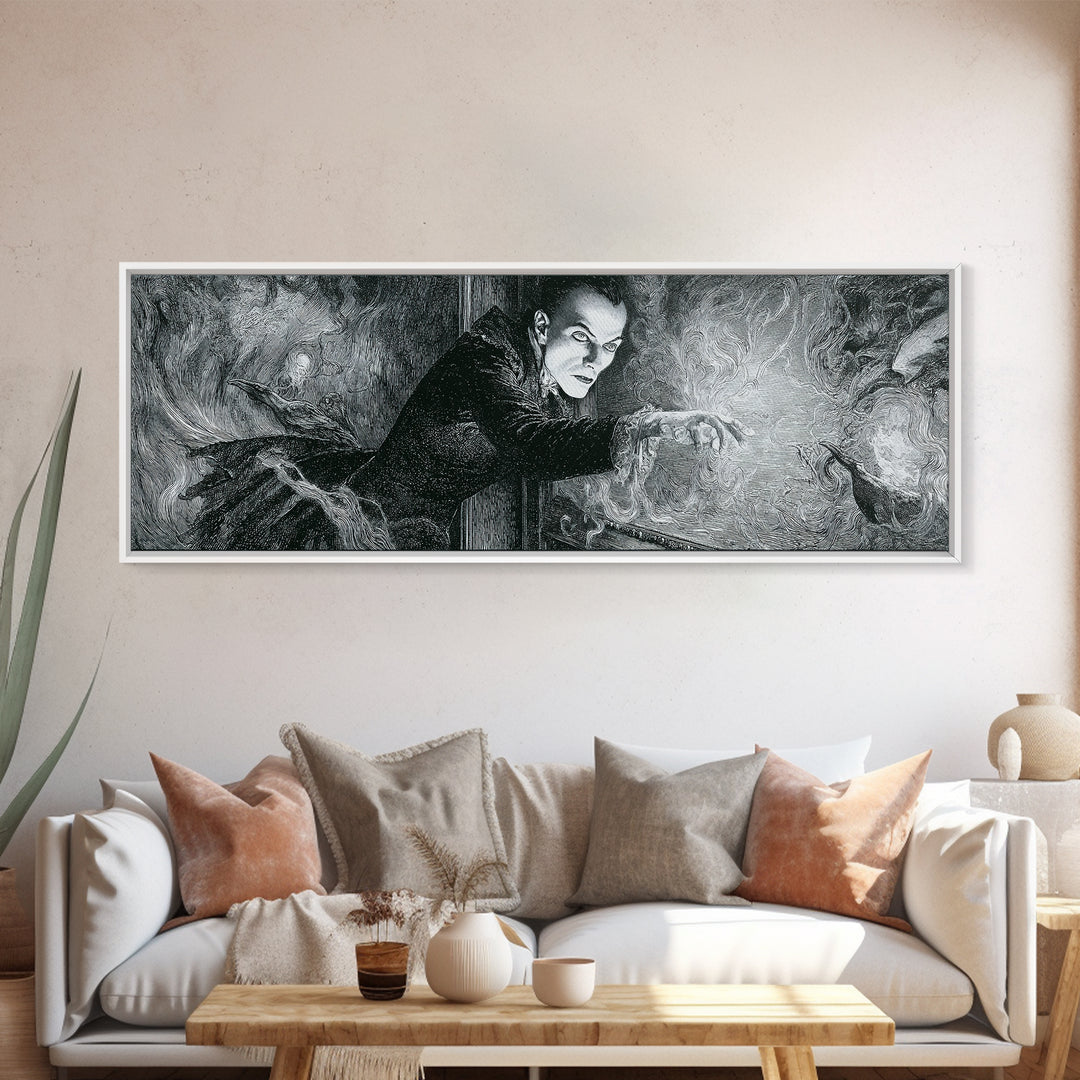 The Mirror Spirit, Victorian Macabre Art, Extra Wide Wall Art, Macabre Wall Art, Framed Canvas Print, Halloween Wall Art