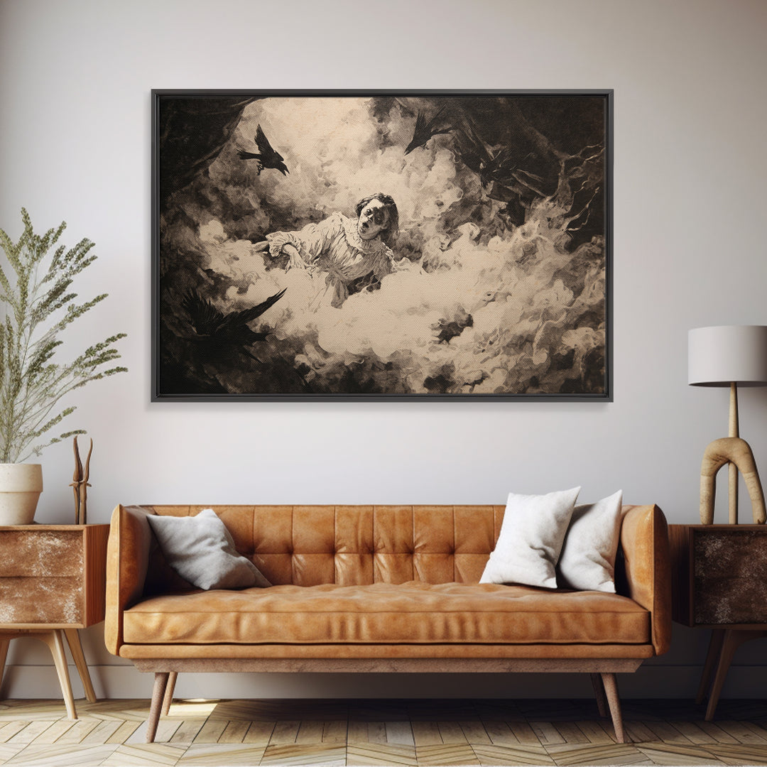 The Attic Whisperer, Dark Romantic Horror Art, Landscape Wall Art, Gothic Horror Wall Art, Framed Canvas Print, Halloween Wall Art