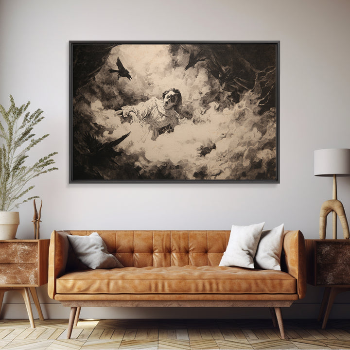 The Attic Whisperer, Dark Romantic Horror Art, Landscape Wall Art, Gothic Horror Wall Art, Framed Canvas Print, Halloween Wall Art