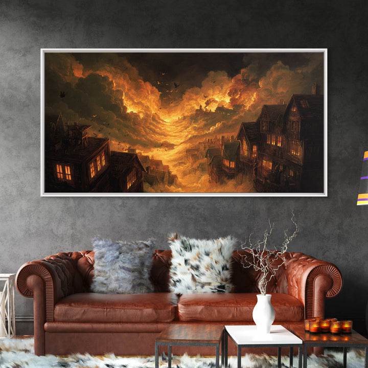 The Attic Whisperer, Apocalyptic Romantic Art, Wide Panoramic Art, Macabre Wall Art, Canvas Print, Halloween Wall Art, Statement Wall Art