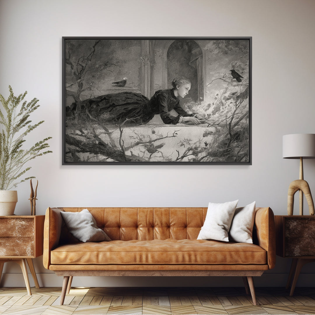 The Attic Whisperer, Symbolist Dream Art, Landscape Wall Art, Macabre Wall Art, Canvas Print, Halloween Wall Art, Halloween Decor