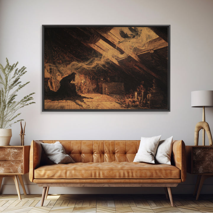 The Attic Whisperer, Ornate Symbolist Art, Landscape Wall Art, Dark Fantasy Wall Art, Canvas Print, Halloween Wall Art