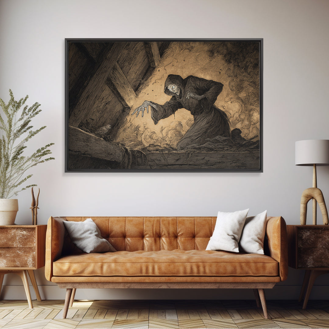 The Attic Whisperer, Expressionist Nightmare Art, Landscape Wall Art, Gothic Horror Wall Art, Canvas Print, Halloween Wall Art