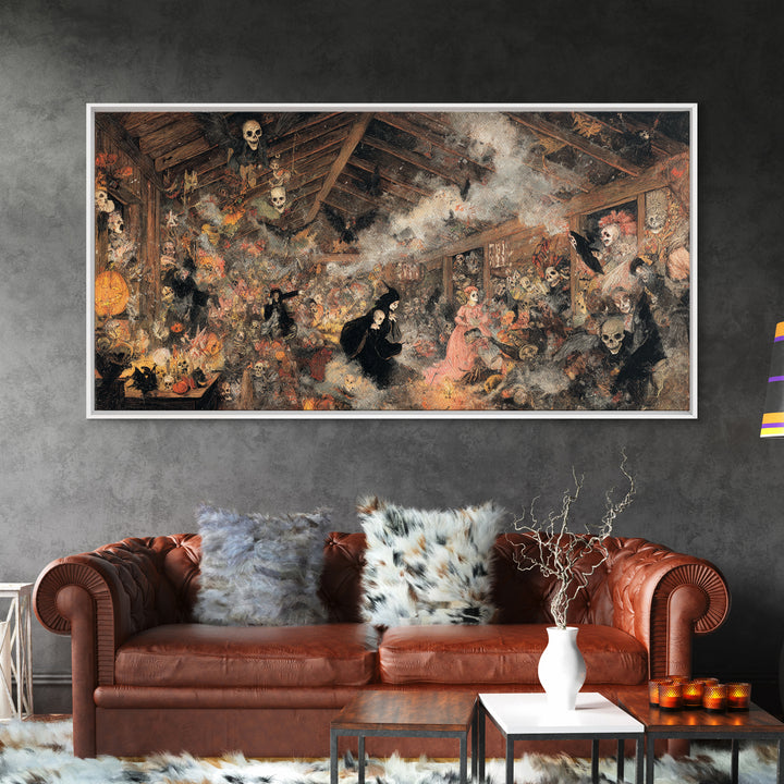 The Attic Whisperer, Grotesque Carnival Art, Wide Panoramic Art, Gothic Horror Wall Art, Canvas Print, Halloween Wall Art