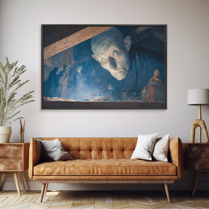 The Attic Whisperer, Expressionist Gothic Art, Landscape Wall Art, Dark Fantasy Wall Art, Framed Canvas Print, Halloween Wall Art