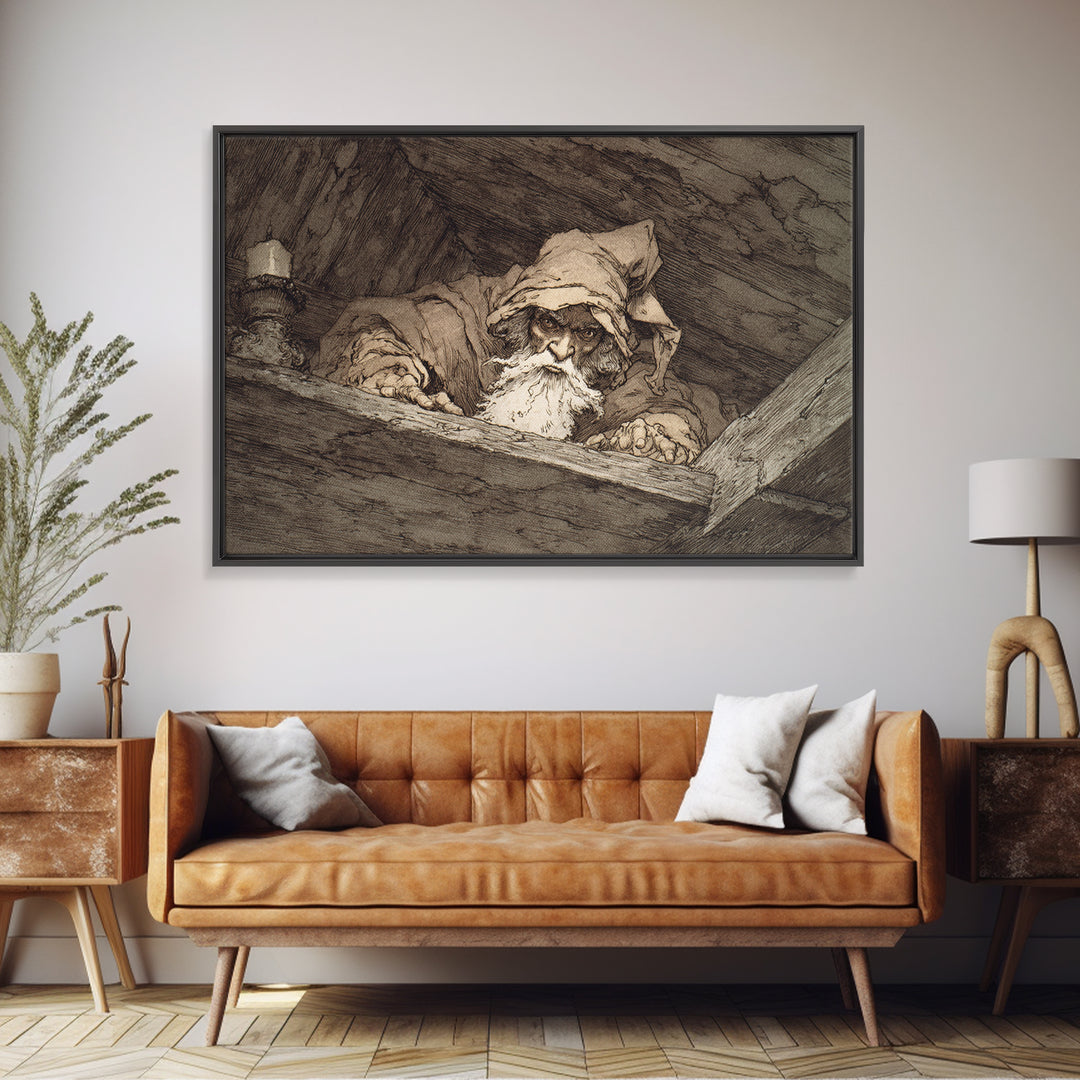 The Attic Whisperer, Gothic Storybook Art, Landscape Wall Art, Gothic Horror Wall Art, Framed Canvas Print, Halloween Wall Art