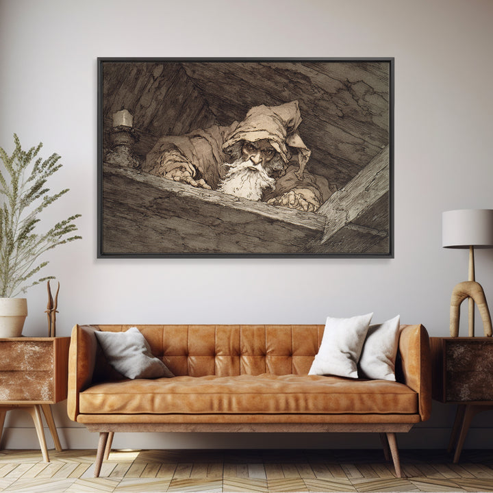 The Attic Whisperer, Gothic Storybook Art, Landscape Wall Art, Gothic Horror Wall Art, Framed Canvas Print, Halloween Wall Art