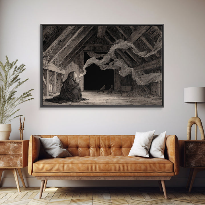The Attic Whisperer, Victorian Macabre Art, Landscape Wall Art, Dark Fantasy Wall Art, Canvas Print, Halloween Wall Art