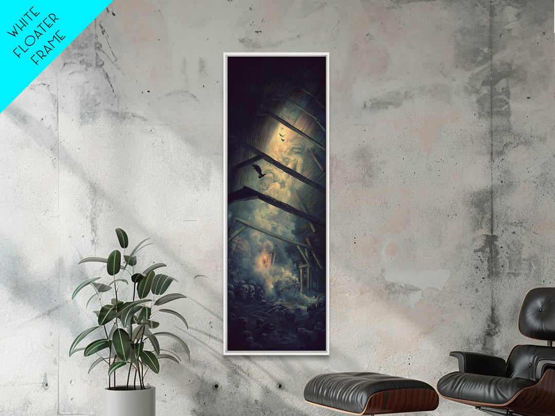 The Attic Whisperer, Surreal Apocalyptic Art, Tall Narrow Wall Art, Gothic Horror Wall Art, Framed Canvas Print, Halloween Wall Art