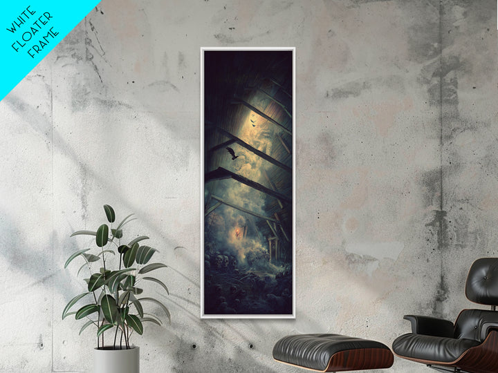 The Attic Whisperer, Surreal Apocalyptic Art, Tall Narrow Wall Art, Gothic Horror Wall Art, Framed Canvas Print, Halloween Wall Art