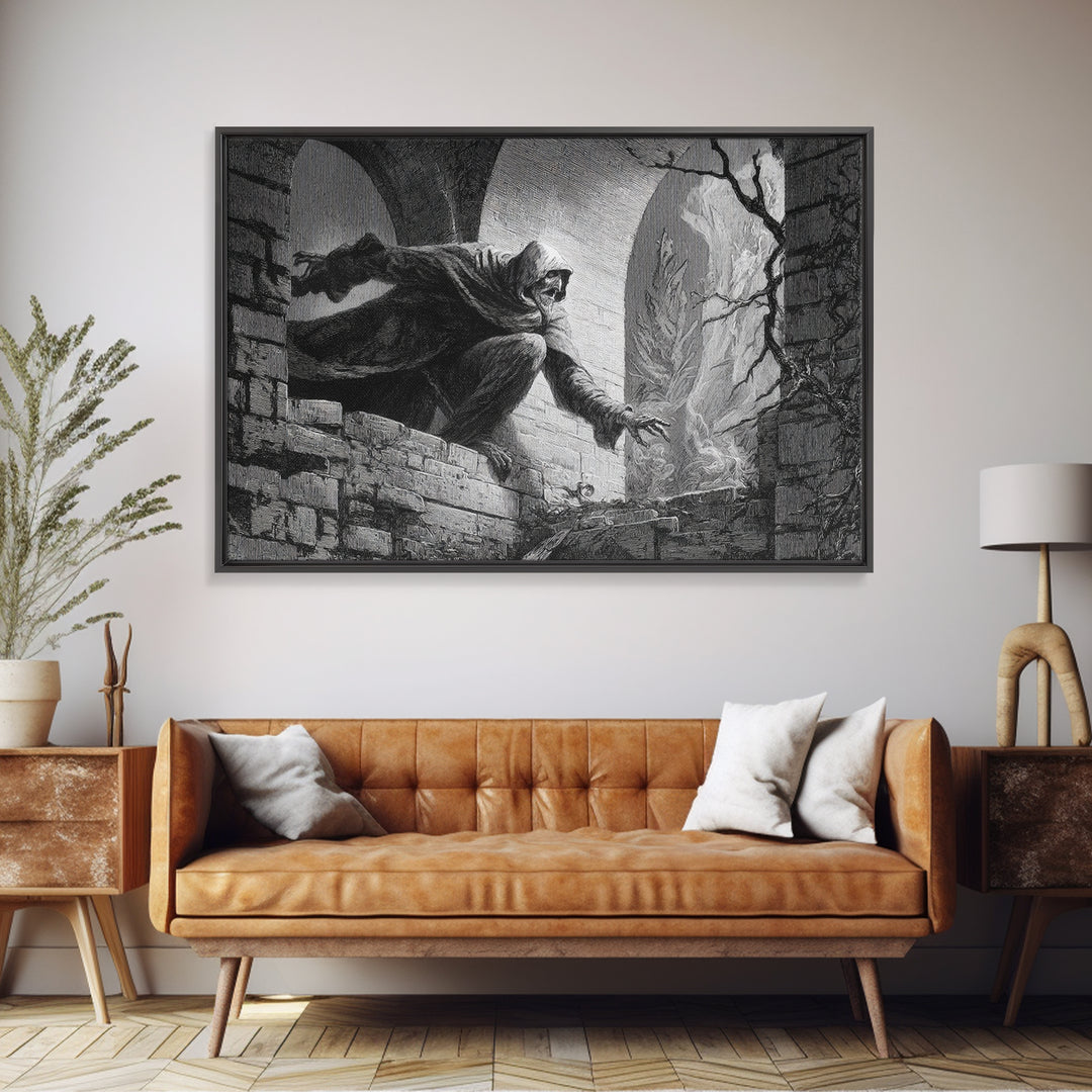 The Chimney Phantom, Gothic Engraving Art, Landscape Wall Art, Gothic Horror Wall Art, Framed Canvas Print, Halloween Wall Art