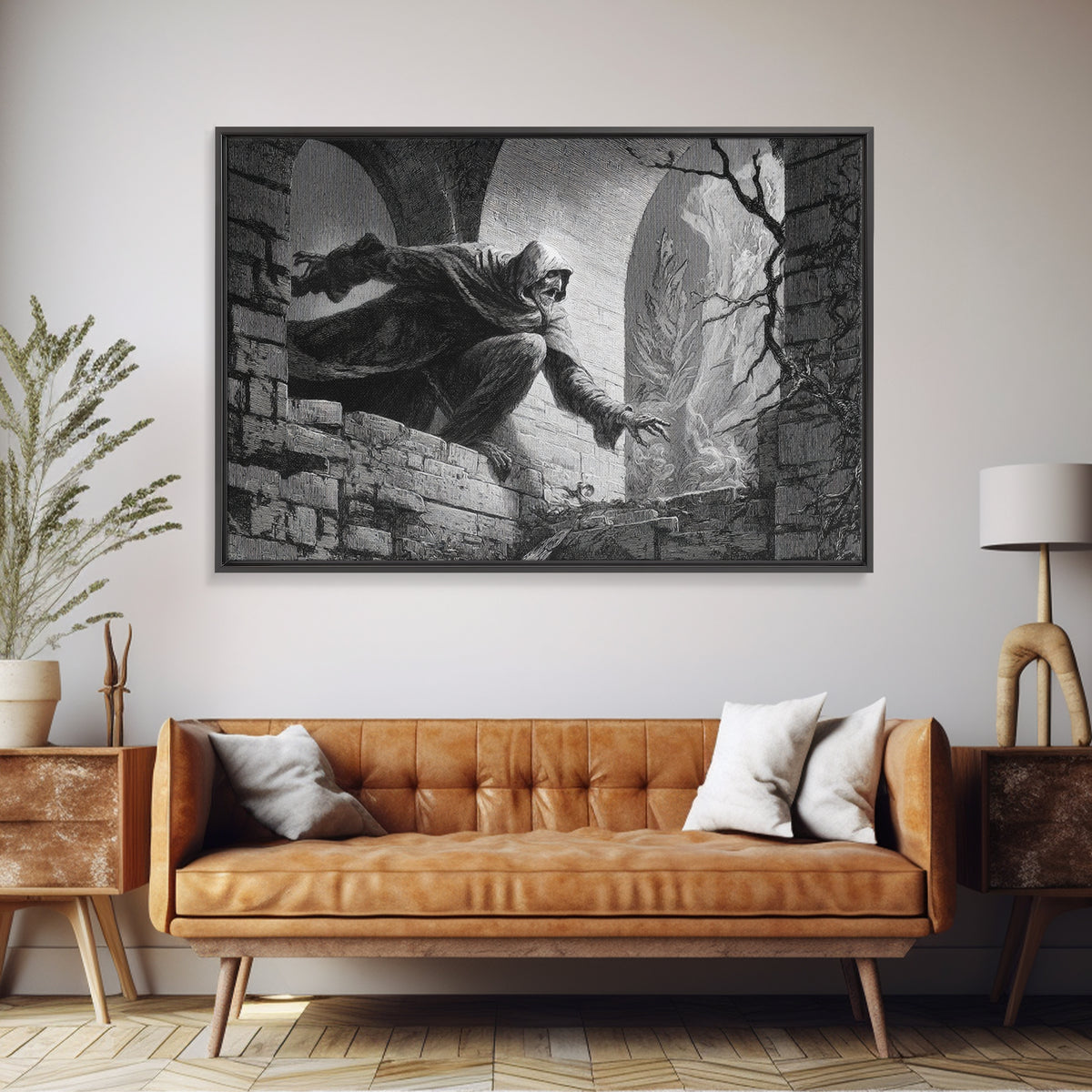 The Chimney Phantom, Gothic Engraving Art, Landscape Wall Art, Gothic Horror Wall Art, Framed Canvas Print, Halloween Wall Art