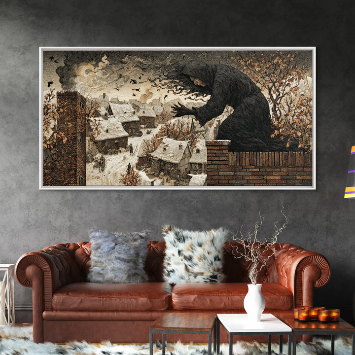 The Chimney Phantom, Northern Renaissance Horror, Wide Panoramic Art, Dark Fantasy Wall Art, Canvas Print, Halloween Wall Art