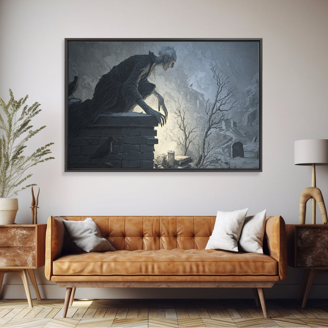 The Chimney Phantom, Romantic Gothic Landscape, Landscape Wall Art, Dark Fantasy Wall Art, Framed Canvas Print, Halloween Wall Art