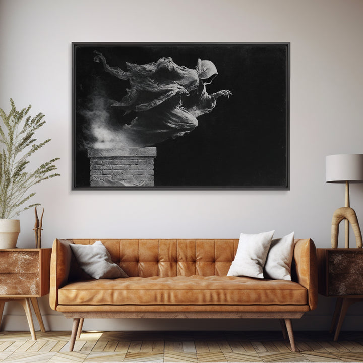 The Chimney Phantom, Symbolist Gothic Landscape, Landscape Wall Art, Dark Fantasy Wall Art, Framed Canvas Print, Halloween Wall Art