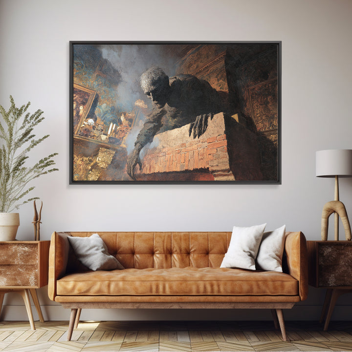 The Chimney Phantom, Ornate Symbolist Art, Landscape Wall Art, Macabre Wall Art, Framed Canvas Print, Halloween Wall Art
