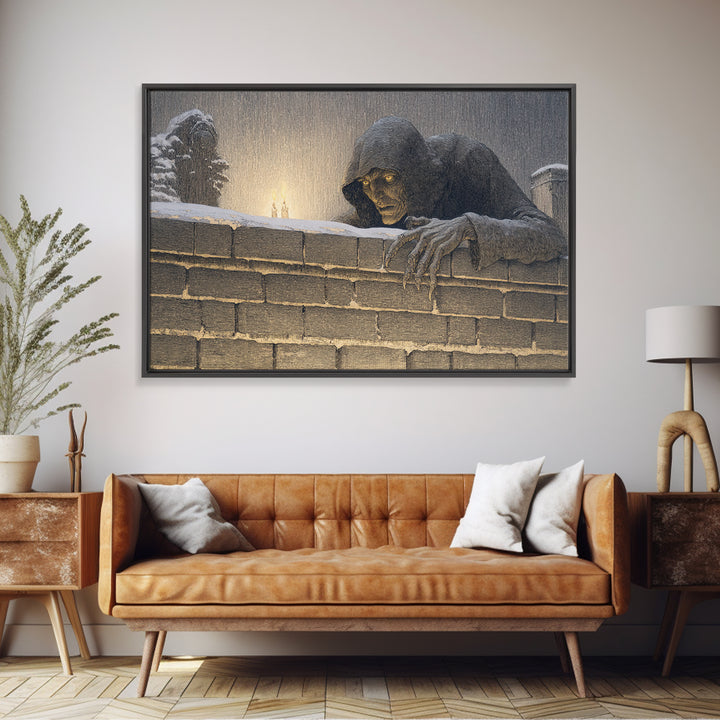 The Chimney Phantom, Symbolist Death Art, Landscape Wall Art, Dark Halloween Decor, Framed Canvas Print, Halloween Wall Art