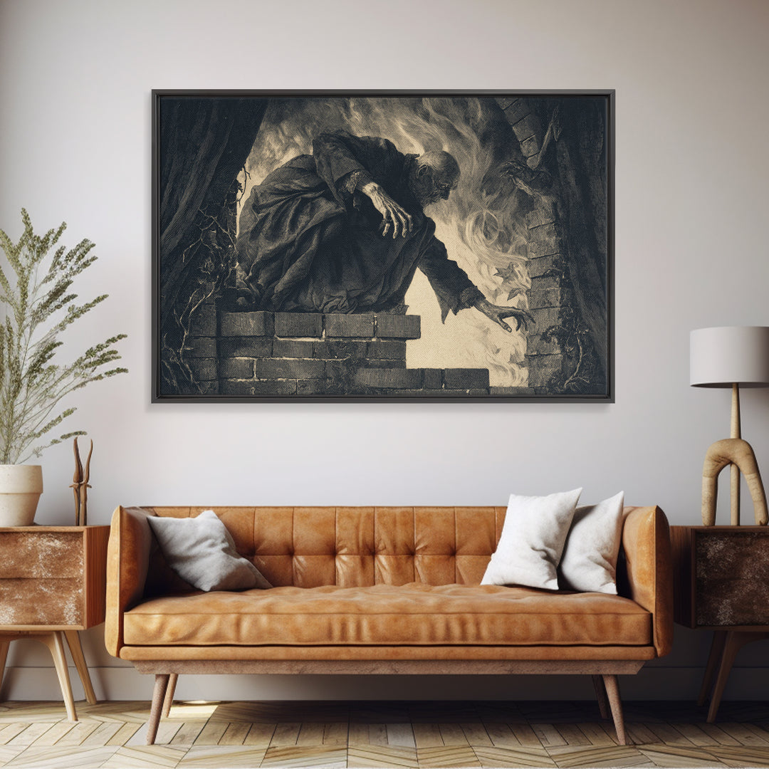 The Chimney Phantom, Dark Symbolist Art, Landscape Wall Art, Dark Fantasy Wall Art, Framed Canvas Print, Halloween Wall Art