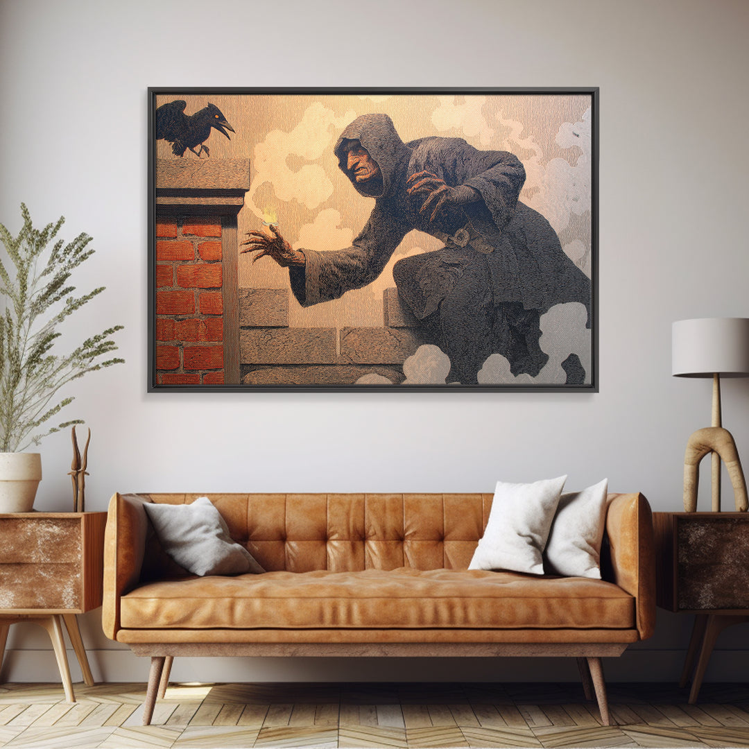 The Chimney Phantom, Symbolist Etching Art, Landscape Wall Art, Gothic Horror Wall Art, Framed Canvas Print, Halloween Wall Art