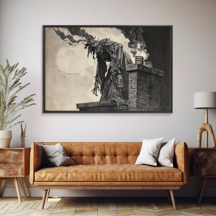 The Chimney Phantom, Expressionist Nightmare Art, Landscape Wall Art, Dark Halloween Decor, Canvas Print, Halloween Wall Art
