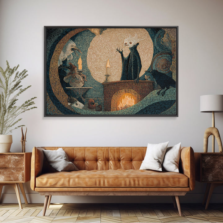 The Chimney Phantom, Expressionist Gothic Art, Landscape Wall Art, Dark Fantasy Wall Art, Framed Canvas Print, Halloween Wall Art