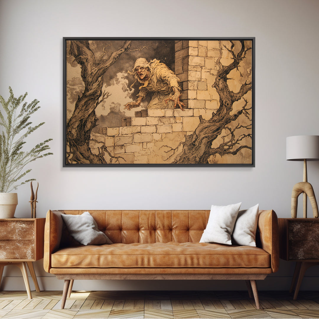 The Chimney Phantom, Gothic Storybook Art, Landscape Wall Art, Dark Fantasy Wall Art, Canvas Print, Halloween Wall Art