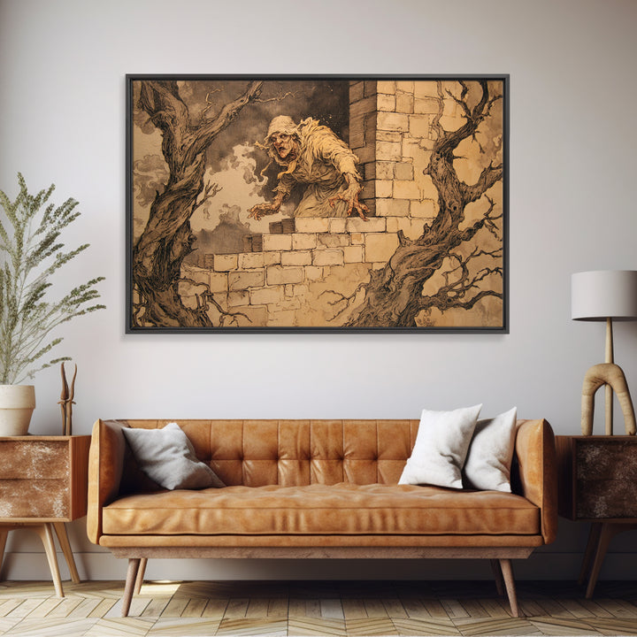 The Chimney Phantom, Gothic Storybook Art, Landscape Wall Art, Dark Fantasy Wall Art, Canvas Print, Halloween Wall Art