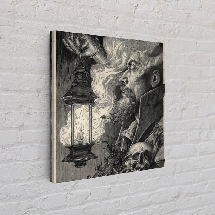 The Lantern Specter, Renaissance Engraving Art, Square Wall Art, Macabre Wall Art, Canvas Print, Halloween Wall Art, Horror Wall Art