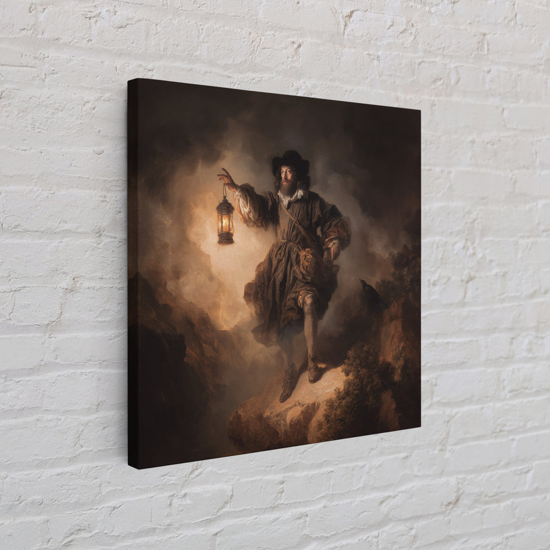 The Lantern Specter, Baroque Witchcraft Art, Square Wall Art, Dark Fantasy Wall Art, Framed Canvas Print, Halloween Wall Art