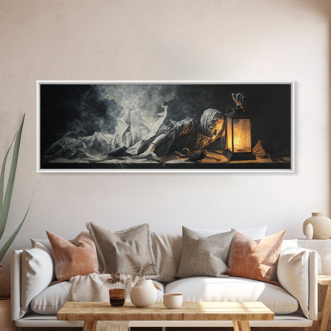 The Lantern Specter, Gothic Nightmare Art, Extra Wide Wall Art, Dark Fantasy Wall Art, Canvas Print, Halloween Wall Art