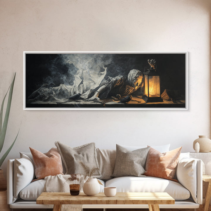 The Lantern Specter, Gothic Nightmare Art, Extra Wide Wall Art, Dark Fantasy Wall Art, Canvas Print, Halloween Wall Art