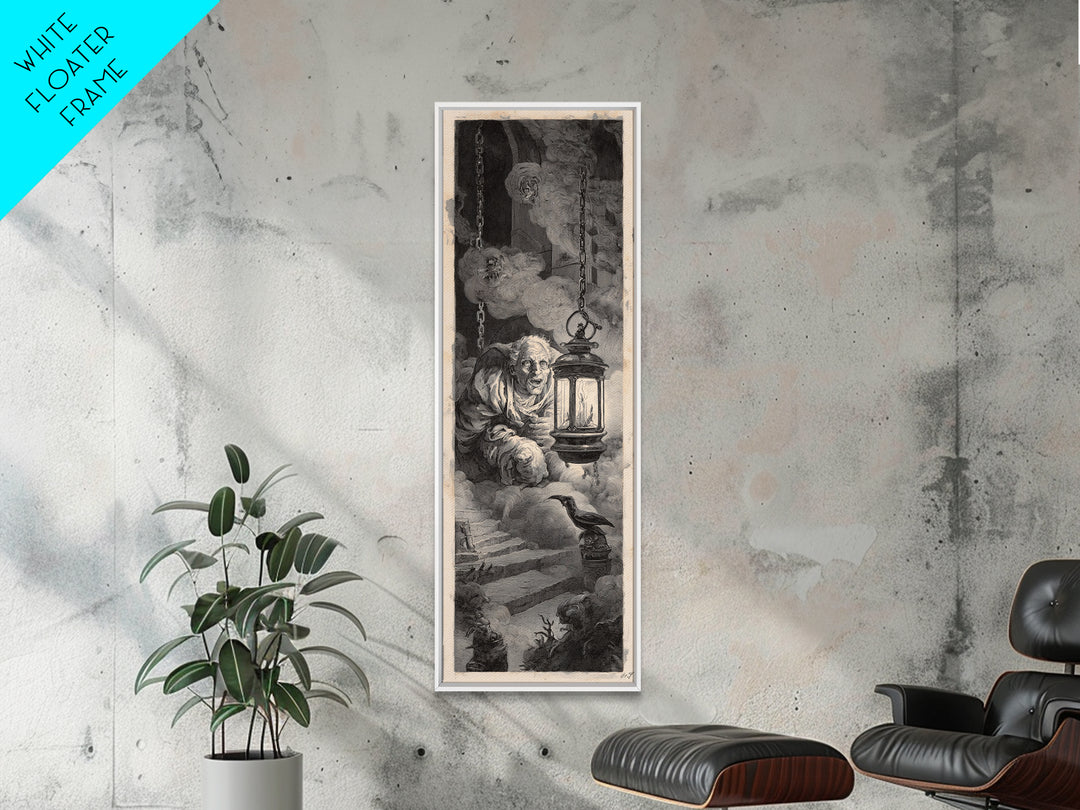 The Lantern Specter, Architectural Etching Art, Tall Narrow Wall Art, Dark Fantasy Wall Art, Canvas Print, Halloween Wall Art